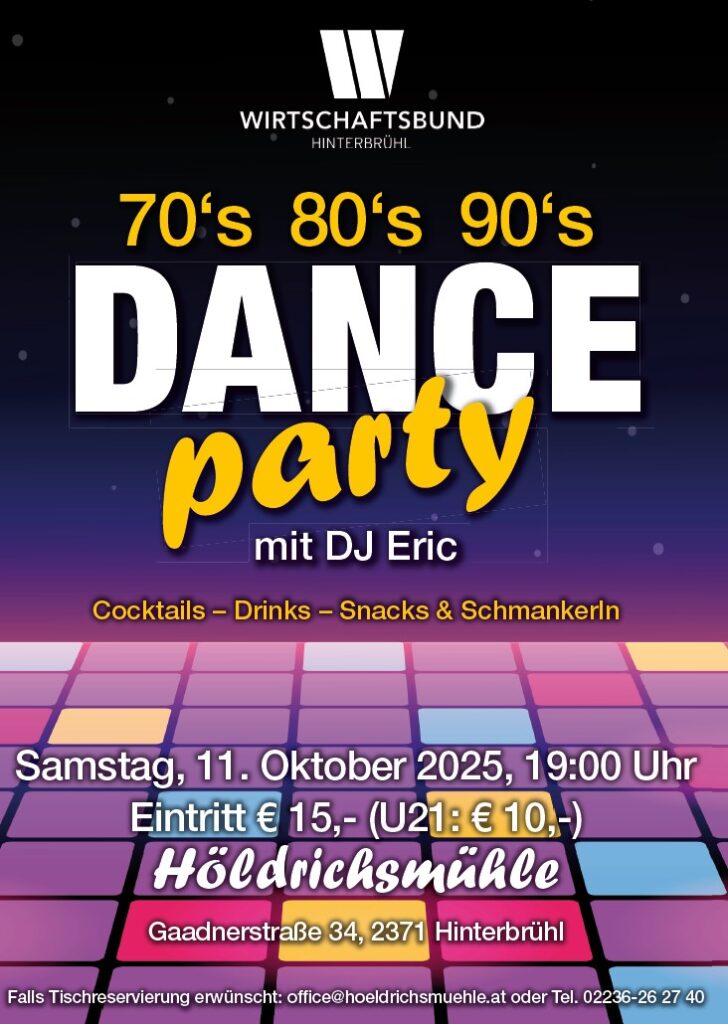 Dance Party mit Musik aus den 70er, 80er und 90ern